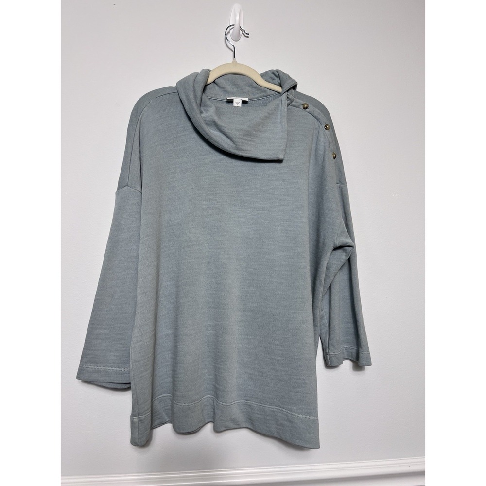 PURE JILL-Women's-M-Blue/Gray Tunic-Cowl Neck-French Terry Cotton-Lagenlook-Cozy